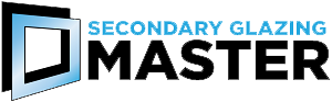 Logo of Secondary Glazing Master, featuring a stylised window design and text emphasizing sound insulation and energy efficiency solutions.