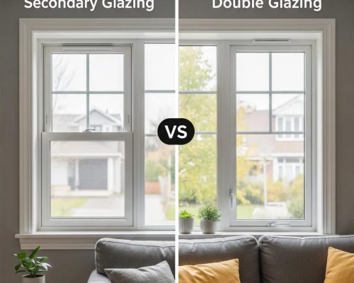 Comparison of secondary glazing and double glazing windows in a residential setting, highlighting acoustic and thermal insulation benefits.